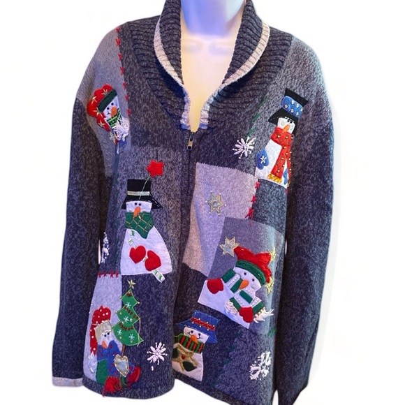 Embellished Holiday Zip-Front Sweater - Picture 4 of 7